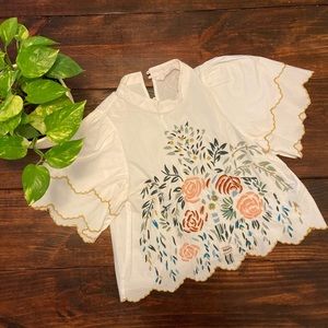 H&M White Floral Embroidered Blouse